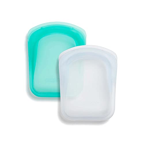 Stasher Bolsa de silicona reutilizable para alimentos, Set de 2, Clear + Aqua, Pocket, 1, 2