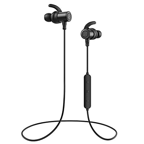 SoundPEATS Auriculares Bluetooth Inalámbrico 4.1 Auriculares Magnéticos, In-Ear IPX6 Auriculares a prueba de sudor con micrófono (sonido superior con controladores mejorados, APTX, 8 horas de tiempo de trabajo, diseño de ajuste seguro), color negro