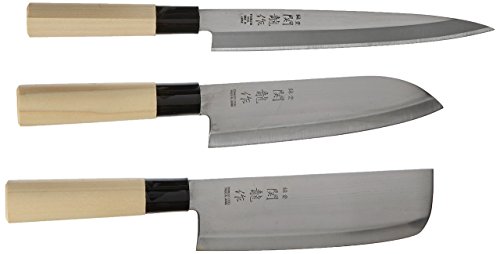 SekiRyu Set de 3 cuchillos para Chef de sushi japonés – sashimi-santoku-nakiri cuchillo, Plata