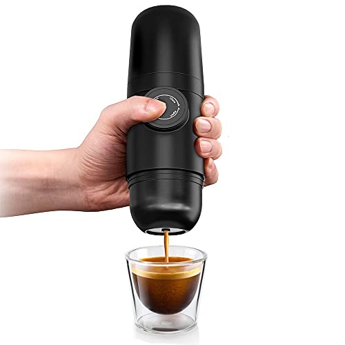 ESSSO Máquina de espresso portátil y cafetera de mano, tamaño mini de mano, perfecto para camping, cafetera de mano, accesorios de viaje