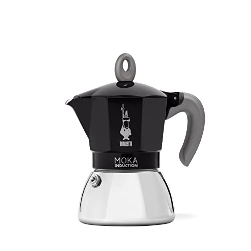 Bialetti – Moka Induction, cafetera Moka, apta para todo tipo de parrillas, 6 tazas de espresso (230 ml de espresso), color negro