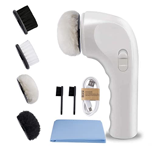 Sansent - Kit de brillo eléctrico para zapatos, cepillo para pulir zapatos, limpiador de polvo, portátil, inalámbrico, para el cuidado de zapatos, bolsas, sofá (blanco)