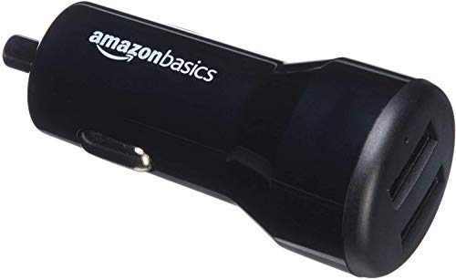 Amazon Basics - Cargador de coche USB de 2 puertos para dispositivos Apple y Android, color negro