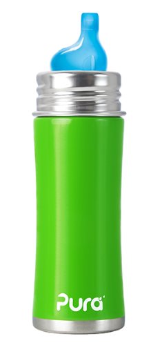 Pura Kiki Stainless Sippy Bottle Stainless Steel with XL Sipper Spout, 11 Ounce, Spring Green, 6 Months+