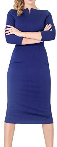 Marycrafts Vestido midi para mujer de trabajo, oficina y negocios con cuello cuadrado, Azul marino, 12