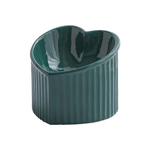 Cuencos elevados de cerámica verde oscuro, cuencos inclinados para alimentos o agua, sin estrés, prevención de reflujo, apto para lavavajillas y microondas, sin plomo ni cadmio