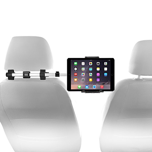 Macally Soporte de reposacabezas para Apple iPad Air/Mini, Nintendo Switch, y tabletas de 4.5 a 10 pulgadas de ancho con doble posiciones ajustables y rotación de 360 ° (HRMOUNTPRO), Montura en reposacabezas, Negro