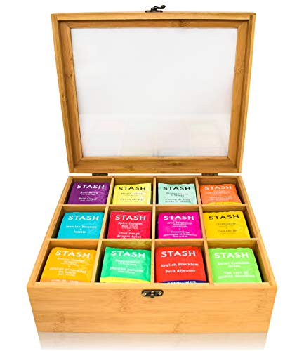 RoyalHouse Caja organizadora para bolsas de té de bambú natural, organizadores y almacenamiento, organizador de cajones, caja de té, 12 compartimentos
