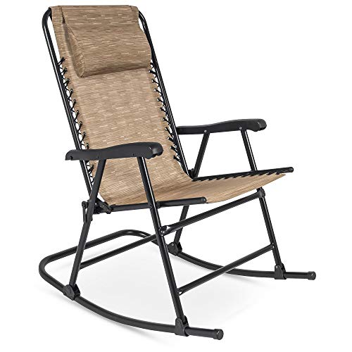 Best Choice Products Folding Rocking Chair Foldable Rocker Outdoor Patio Furniture Beige
