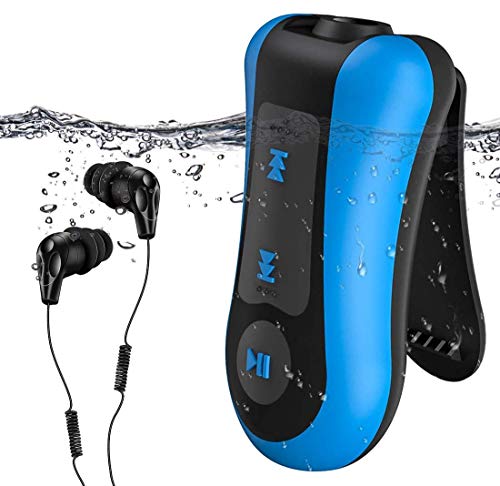 Mp3 Acuatico 8GB, AGPTEK S12 Clip Reproductor de MP3 Impermeable IPX8 con Auriculares para Nadar y Correr, Color Azul