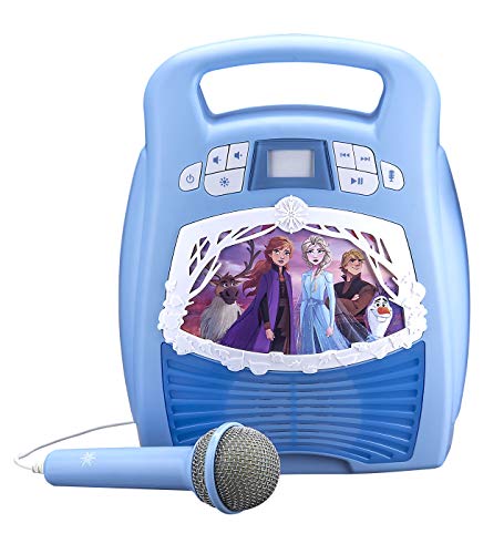 eKids Frozen 2 Bluetooth Portable MP3 Karaoke Machine Player with Light Show Store Hours of Music with Built in Memory Sing Along Using The Real Working Microphone USB Port To Expand Your Content
