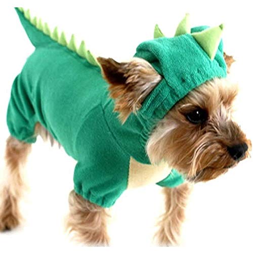 Hotumn Disfraz de Halloween de Dinosaurio Perro Mascota Capucha de Dinosaurio para los Cachorros, Verde (L)