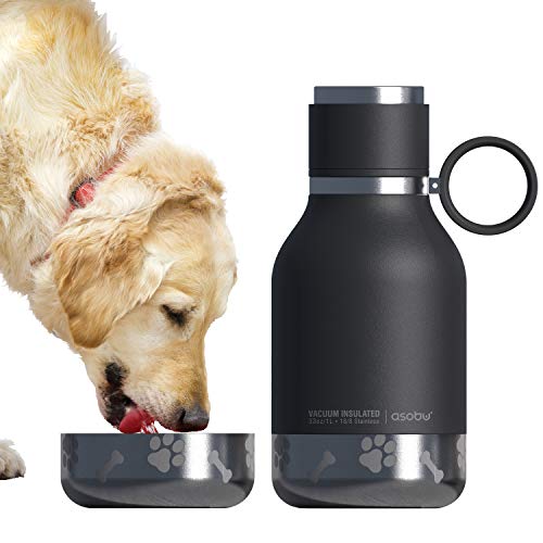 Asobu Cuenco para perro unido a botella de viaje aislada de acero inoxidable para humanos 32 onzas (negro)
