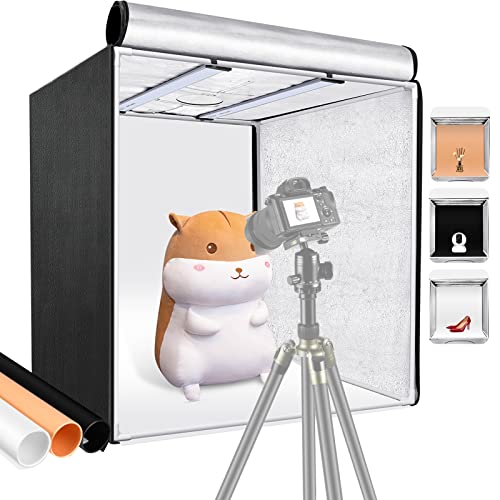 Neewer Kit Caja de Luz para Fotos Profesional, 32 x 32 Pulgadas, Brillo Ajustable, Fotografía de Estudio, Iluminación, Tienda de Tiro con 3 Panel LED