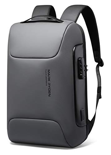 Mochila antirrobo, Mark Ryden Business impermeable mochila para hombres de viaje universitario con puerto USB de carga y bloqueo TSA para portátiles de 15,6 pulgadas, Computadora portátil, gris, Una talla