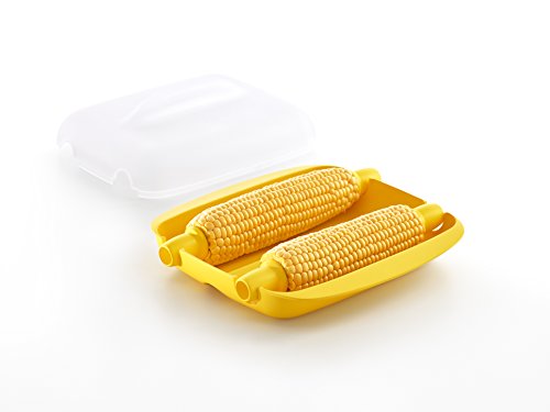 Lekue - Cocina de maíz para microondas y maíz, forma fácil y rápida de cocinar maíz en el microondas, 2 maíz, color amarillo