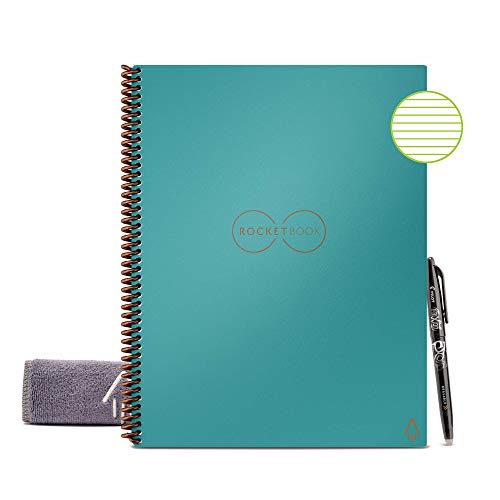 Rocketbook - Cuaderno reutilizable con forro ecológico y 1 bolígrafo Pilot Frixion y 1 paño de microfibra incluido, Neptuno Verde azulado, Carta