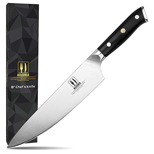 Cuchillo japonés, Allezola Razor Sharp 8' de acero inoxidable de alto carbono alemán cuchillo de cocina, triple remachado G10 mango de madera
