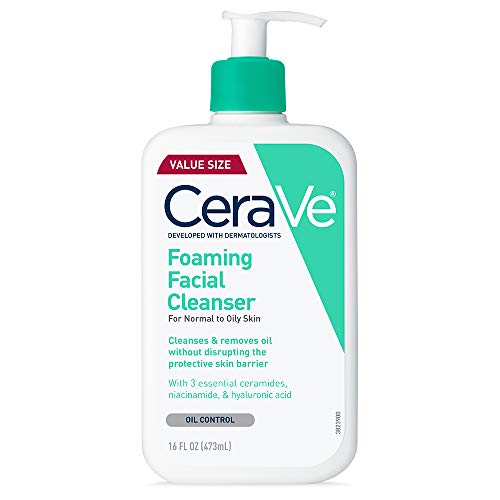 Limpiador facial de espuma CeraVe para el lavado diario de la cara, CeraVe Foaming Facial Cleanser | 16 Ounce | Daily Face Wash for Normal to Oily Skin | Paraben & Fragrance Free, 16 Fl. Oz
