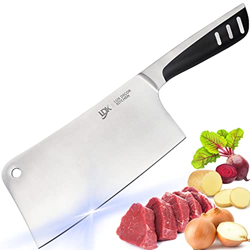 Lux Decor Cuchillo de carnicero de cocina - Cuchillo de carnicero de 7 pulgadas - Cuchillo de acero inoxidable de alto carbono para carne y verduras - Para el hogar, la cocina y el restaurante