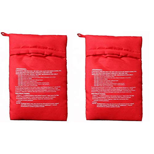 OBTANIM Bolsa de patatas para microondas, 2 unidades de bolsas reutilizables para microondas para cocinar al horno, bolsa para patatas, color rojo