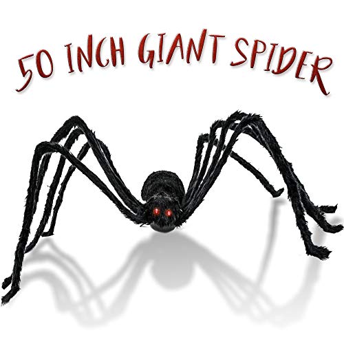 The Twiddlers - Araña gigante de Halloween de 50 pulgadas, decoración de araña gigante, gran araña realista, decoración para exteriores | Araña gigante negra realista | Decoraciones de araña falsas peludas