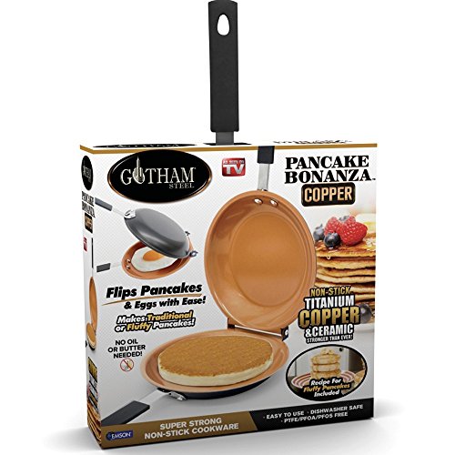 Gotham Steel Double Pan – Sartén antiadherente de cobre fácil de voltear con asas de goma para panqueques esponjosos, tortillas, frittatas, tostadas francesas y mucho más Producto apto para el lavavajillas.