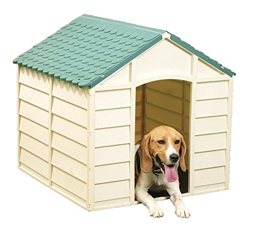 Plastic Dog Kennel Pet Shelter Plastic Durable Outdoor - Color Beige Green