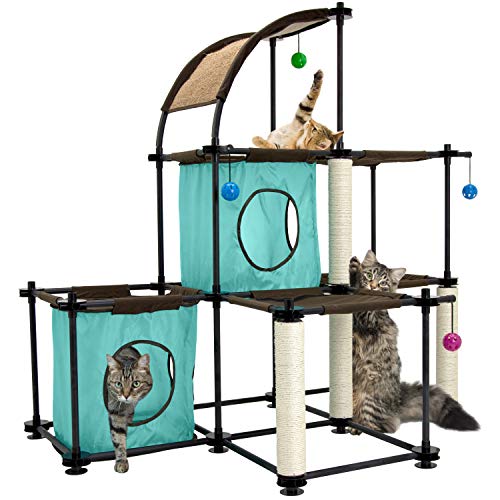 Kitty City Garra de acero Mega Kit muebles para gato, condominio para gato Duplex con juguete, Mega Kit-Green