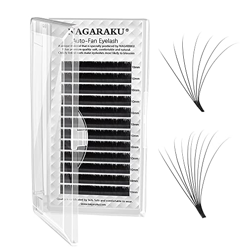 NAGARAKU Easy Fan - Extensiones de pestañas de volumen, 5 bandejas en 1 paquete de 0.07 rizo C, 11/12/13/14/15 mm, floración rápida, ruso mega volumen suave para principiantes