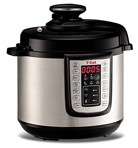 T-fal CY505E 12-in-1 Programmable Electric Multi-Functional Pressure Cooker with 25 Built-In Smart Programs/Ceramic Nonstick Cooking Pot and Stainless Steel Housing 1000-Watts, 6-Quart, Silver