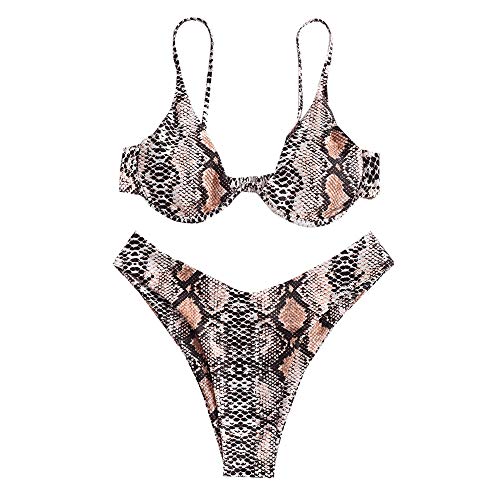 ZAFUL Traje de baño de bikini con aros de corte alto triángulo con estampado de leopardo, Tiger Anaranjado, S