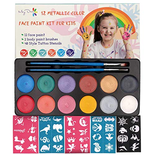 Maydear Kit de pintura facial para niños con 12 colores, pintura facial grande a base de agua segura y no tóxica (perla)