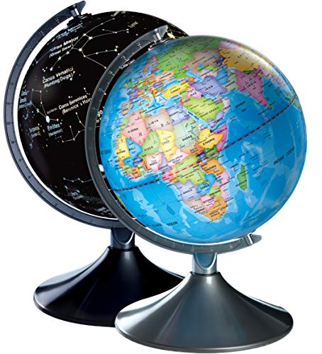 Interactive World Illuminated Globe For Kids - 2-In-1 Standing Political Earth Sphere By Day & Glowing Star Constellation Map At Night - AC Adapter Included