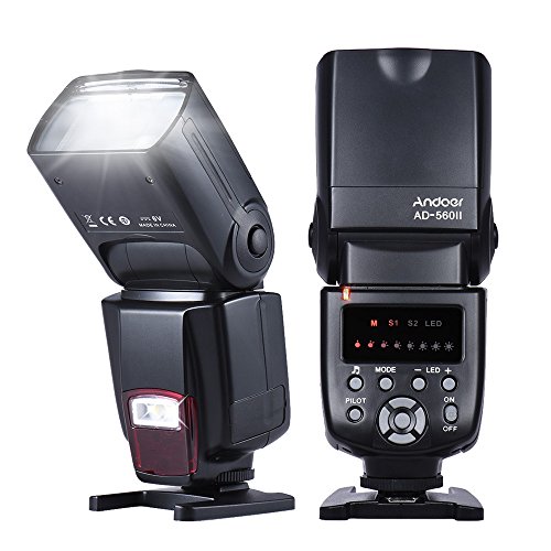 Andoer AD-560II Flash Speedlite para DSLR en cámara GN50 LED ajustable compatible con cámaras Canon Nikon Olympus Pentax DSLR