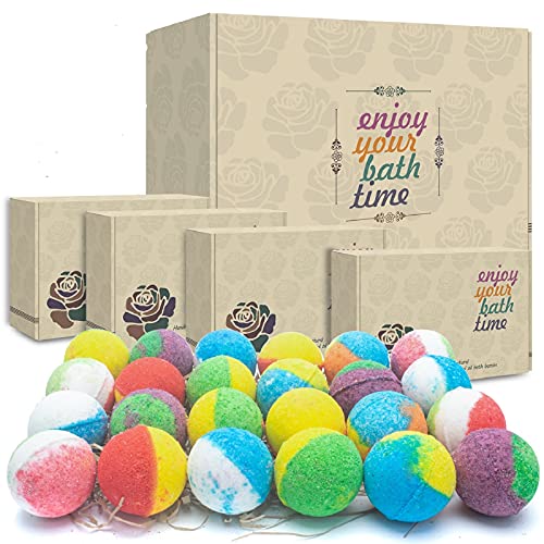 24 Organic & Natural Bath Bombs, Handmade Bubble Bath Bomb Gift Set, Rich in Essential Oil, Shea Butter, Coconut Oil, Grape Seed Oil, Fizzy Spa to Moi