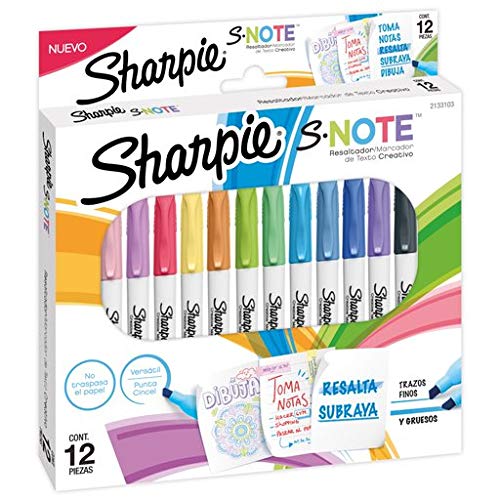 Sharpie S-Note marcadores creativos, resaltadores, colores surtidos, punta biselada, 12 unidades