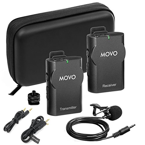 Movo WMIC10 - Micrófono inalámbrico Lavalier de 2,4 GHz para cámaras réflex Digitales, iPhone, iPad, teléfonos Inteligentes Android, videocámaras (Rango de transmisión de 50 pies)
