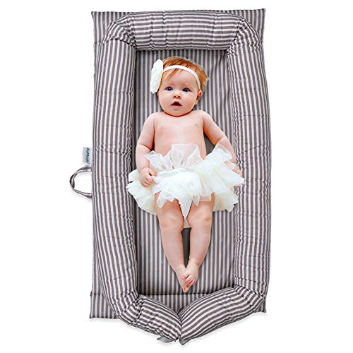 Windream Baby Nest - Tumbona para bebé, diseño de rayas, color gris, transpirable, lavable, portátil y ligero, perfecto para abrazar, descansar, descansar, dormir en casa, siestas y moisés de viaje (0-24 meses) …