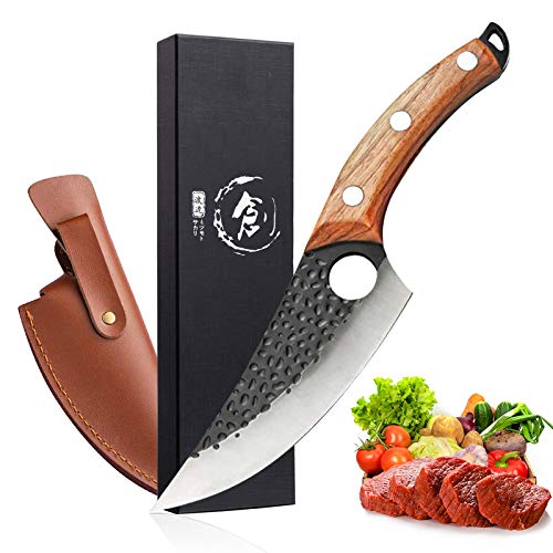 Cuchillo Viking para carnicero de carne, cuchillo forjado a mano con vaina, cuchillos de carnicero, cuchillo de filete de acero de alto carbono, cuchillos de chef para cocina, camping, barbacoa