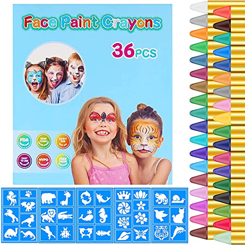 36 Colores Kit de Crayones de Pintura Facial, Crayones para Pintar la Cara, Crayones de Maquillaje Seguros y no Tóxicos. Crayones de pinturas para niñas, Pintura Facial Pintura faciales lavables y Pintura Corporal para Juegos Infantiles