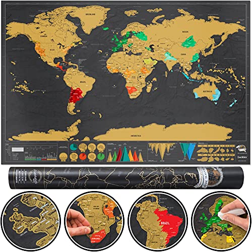 Póster del mundo con mapa de Scratch Off, mapa detallado del mundo con capitales, estados, ciudades, mapa de arañazos Deluxe
