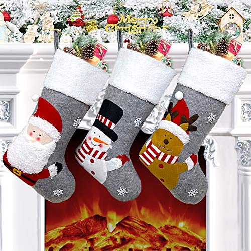 Calcetines Navidad grandes de 45,7 cm para decoración de Navidad, Papá Noel, muñeco de nieve, reno, personaje de Navidad para decoración de día festivo familiar, Calcetín de Navidad para chimenea de árbol de Navidad